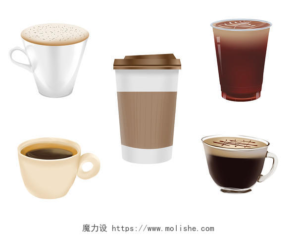 写实咖啡免抠素材PNG高清大图美式摩卡卡布奇诺套图
